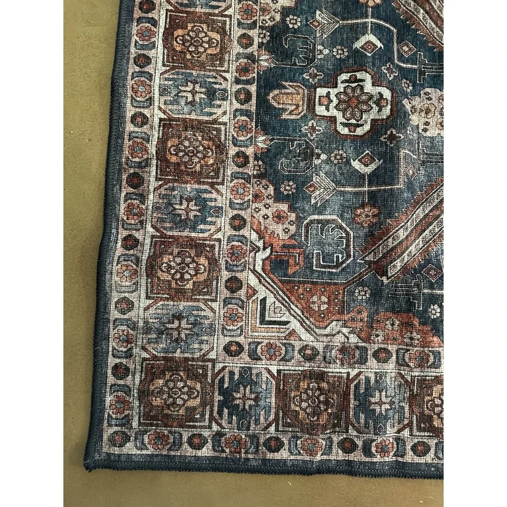 Washable Rug 3'X5' Adiva Lavinia 'Antrasit' Dark Teal Blue Burgundy Red